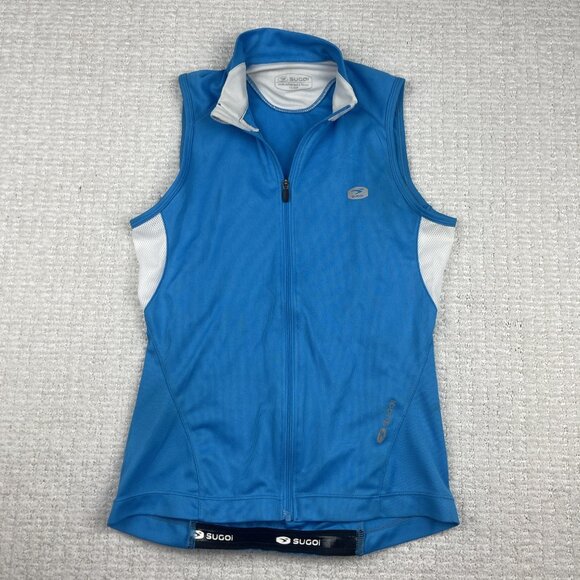 SUGOI Full Zip Cycling Womens Jersey Blue Sleeveless XS Sports Activewear - Picture 1 of 16